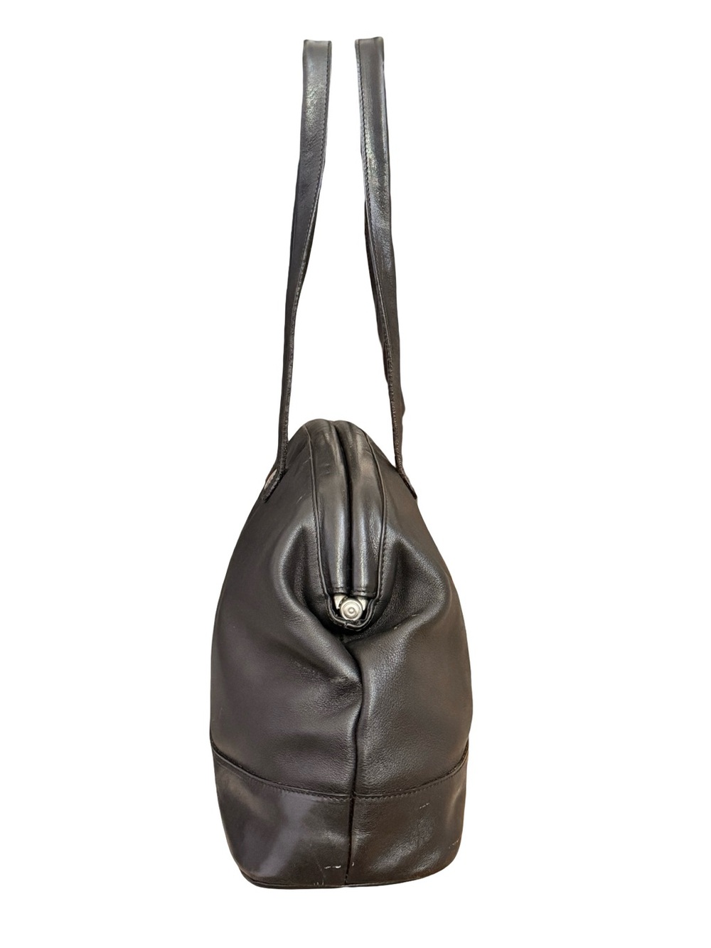Vintage Furla Black Leather Dome Shoulder Bag With Silver Logo Made in Italy - Picture 15 of 17